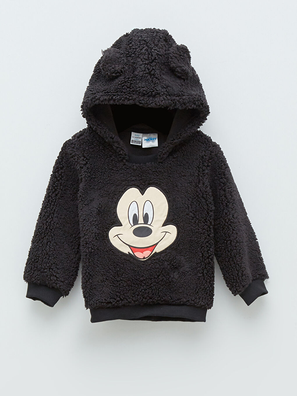 LCW baby Siyah Uzun Kollu Mickey Mouse Nakışlı Erkek Bebek Hoodie