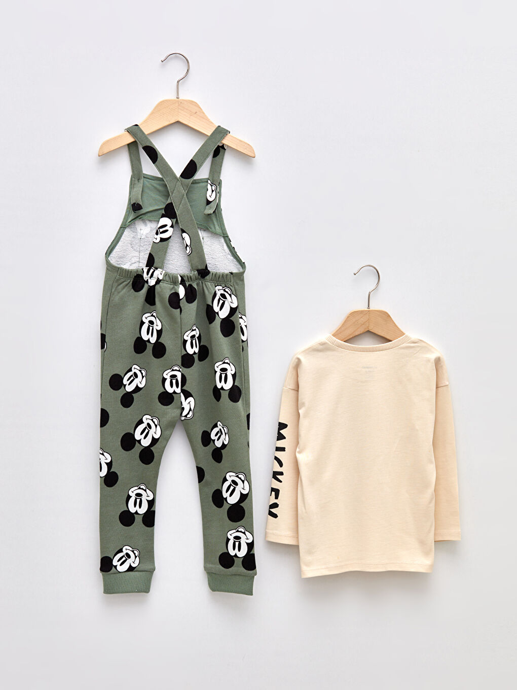 Crew Neck Long Sleeve Mickey Mouse Printed Cotton Baby Boy T-Shirt and Salopet 2-Pack Set-1