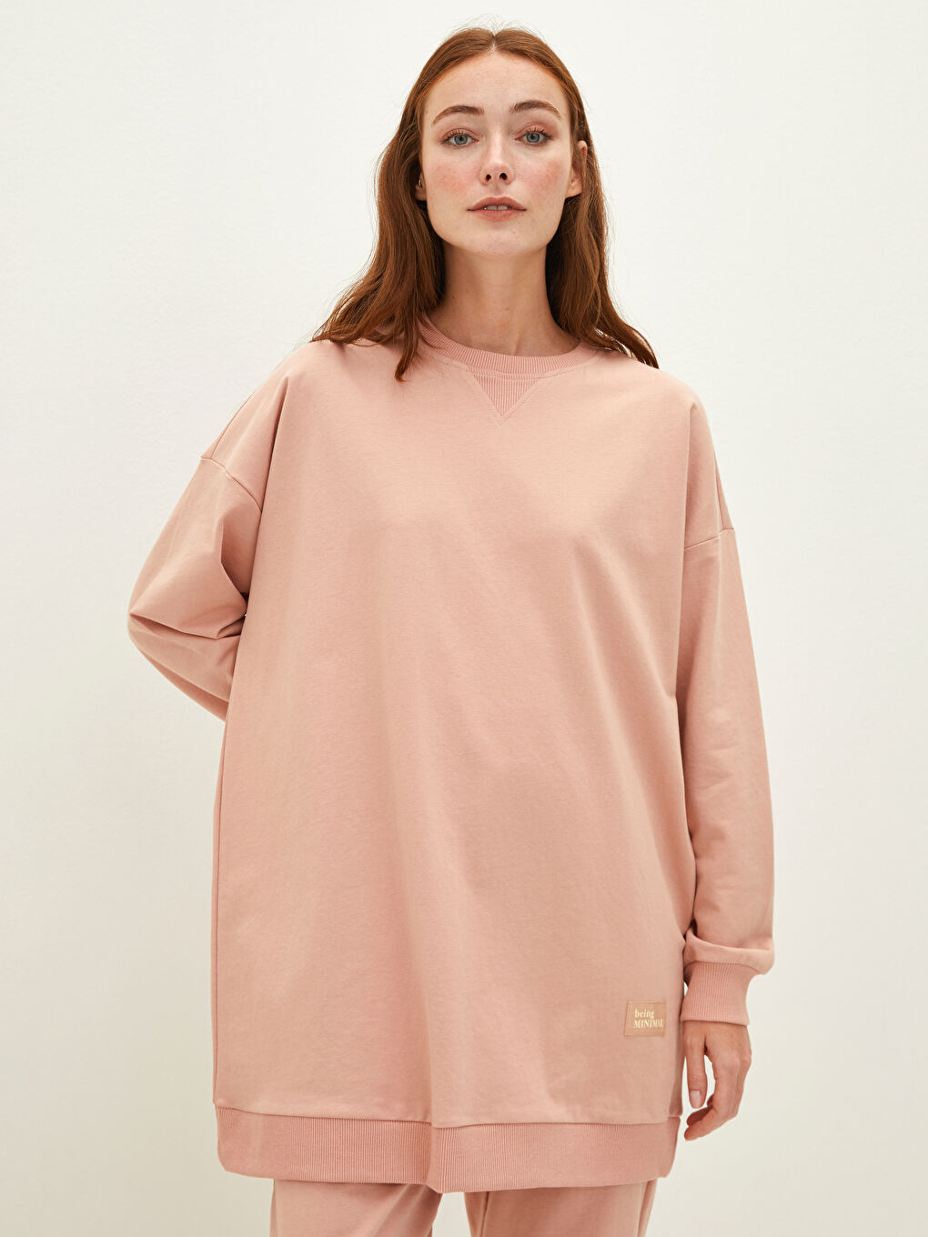 LCW Modest Crew Neck Printed Long Sleeve Women's Sweatshirt Tunic -W1CT06Z8-GA3