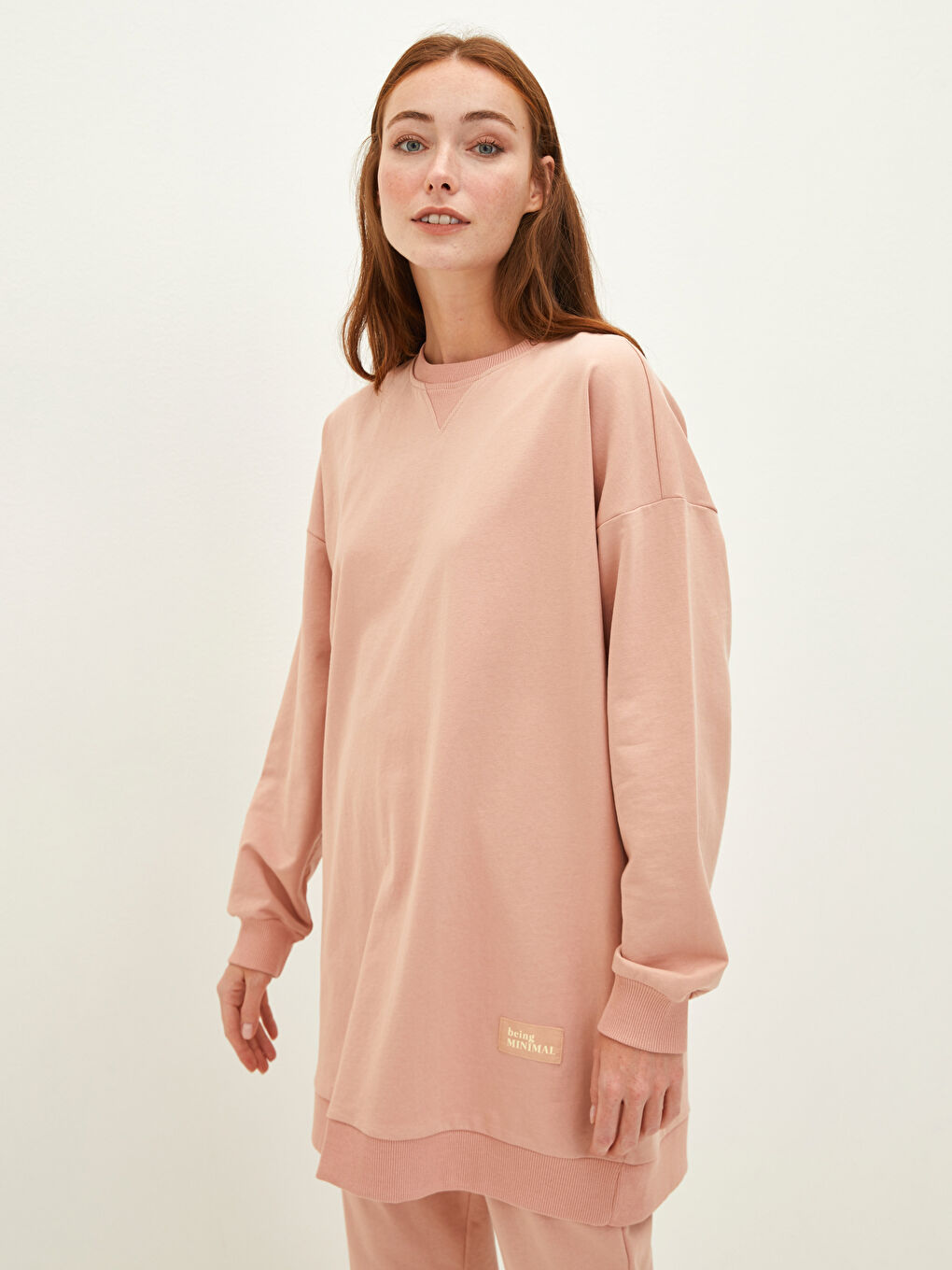 LCW Modest Crew Neck Printed Long Sleeve Women's Sweatshirt Tunic -W1CT06Z8-GA3