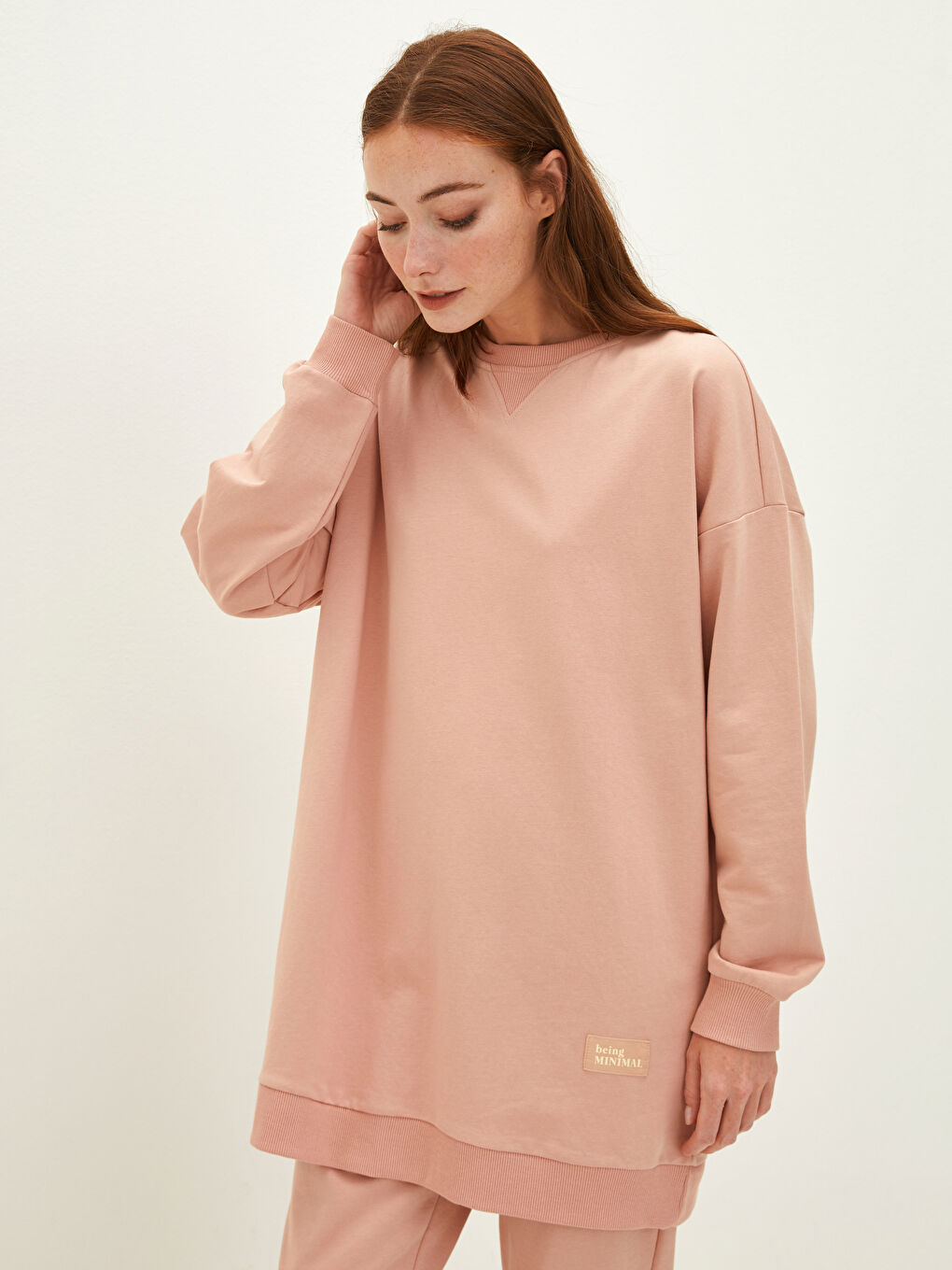 LCW Modest Crew Neck Printed Long Sleeve Women's Sweatshirt Tunic -W1CT06Z8-GA3
