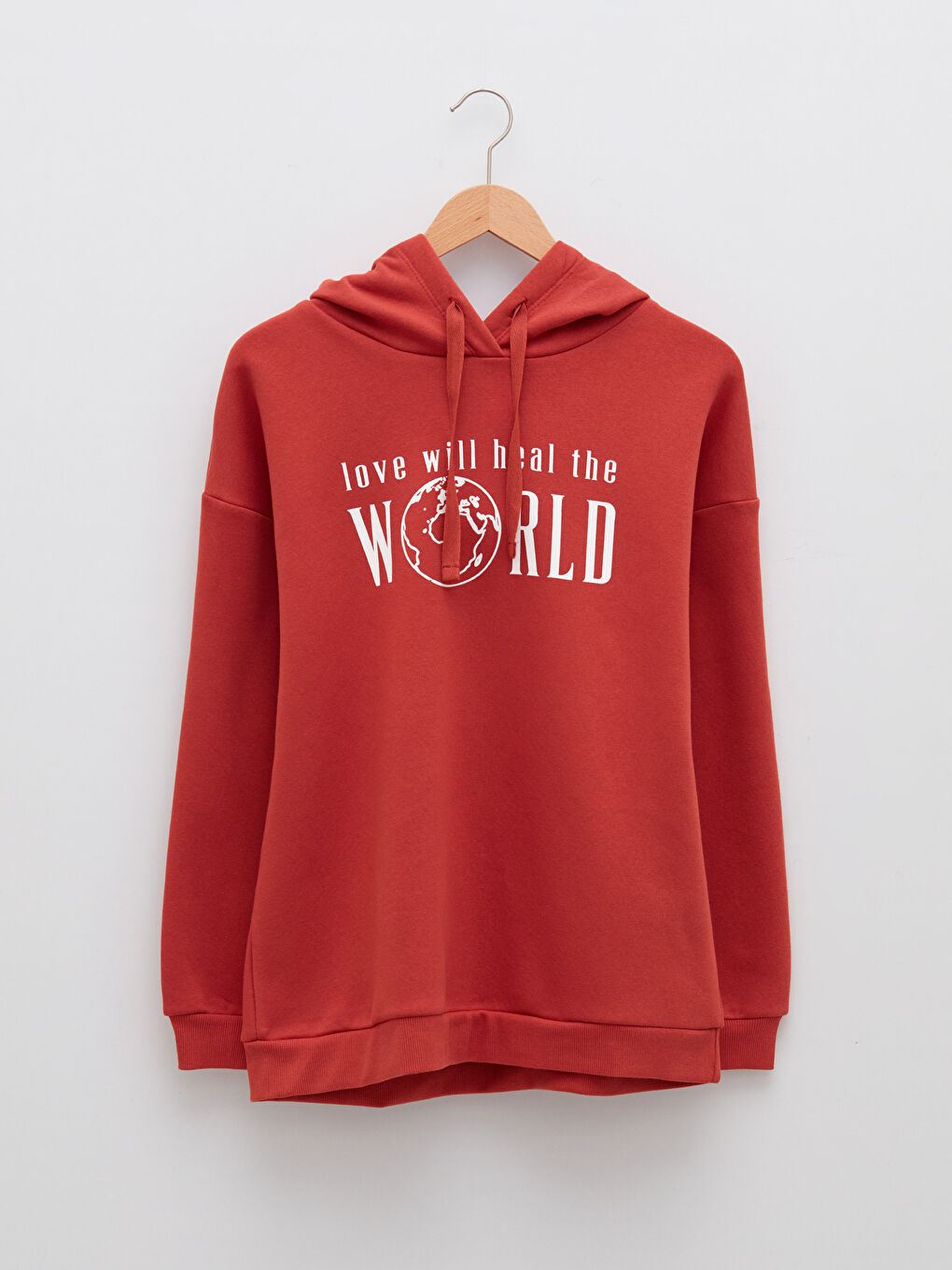 LCW Vision Kiremit Kapüşonlu Slogan Baskılı Uzun Kollu Kadın Sweatshirt - 5