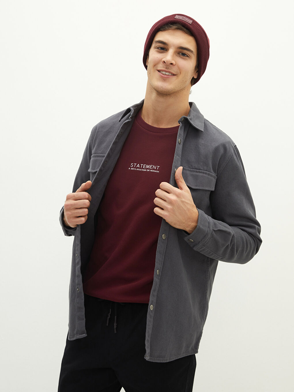 Regular Fit Long Sleeve Gabardine Men's Shirt Jacket