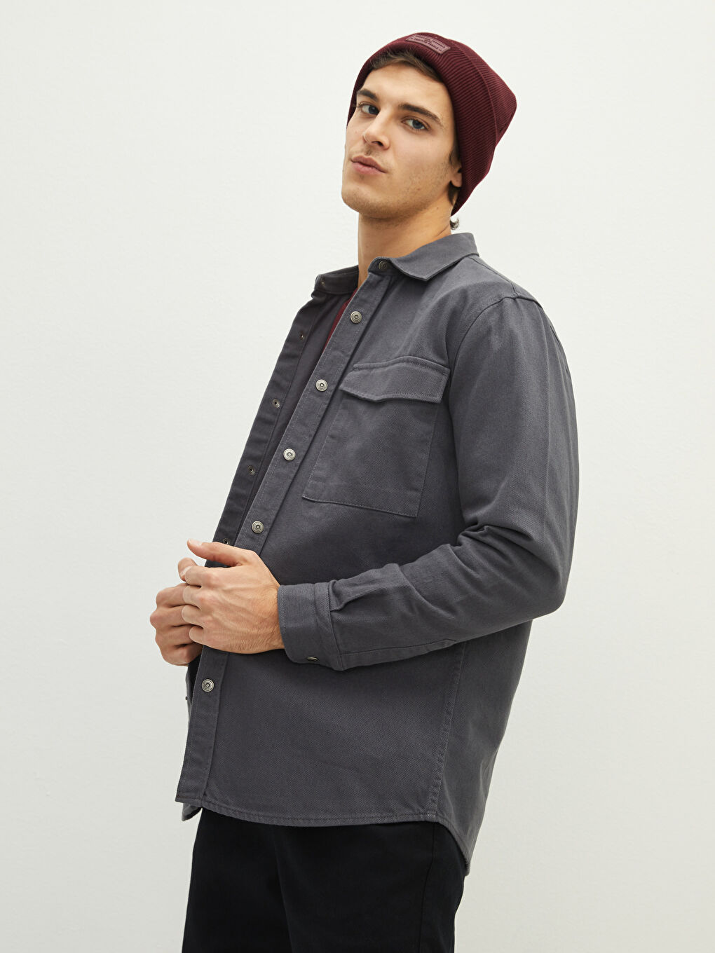 Regular Fit Long Sleeve Gabardine Men's Shirt Jacket-1