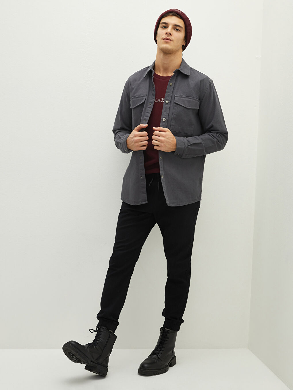 Regular Fit Long Sleeve Gabardine Men's Shirt Jacket-2