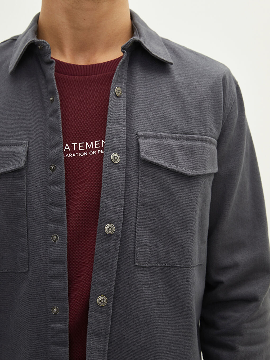 Regular Fit Long Sleeve Gabardine Men's Shirt Jacket-3