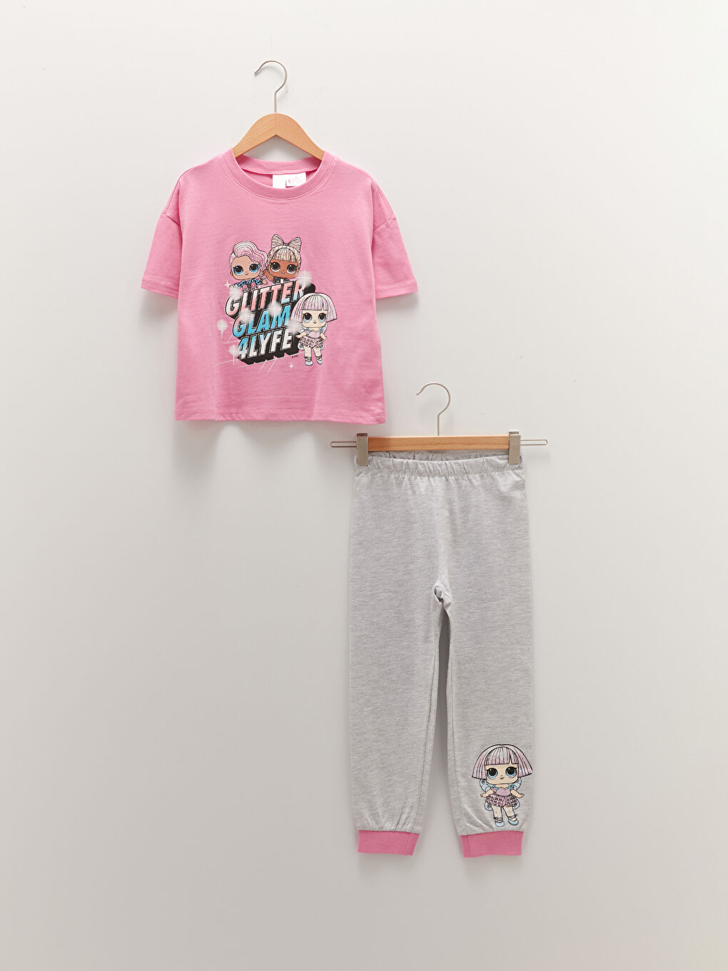 Pembe Bisiklet Yaka LOL Surprise OMG Lisanslı Kısa Kollu Kız Çocuk Pijama Takımı