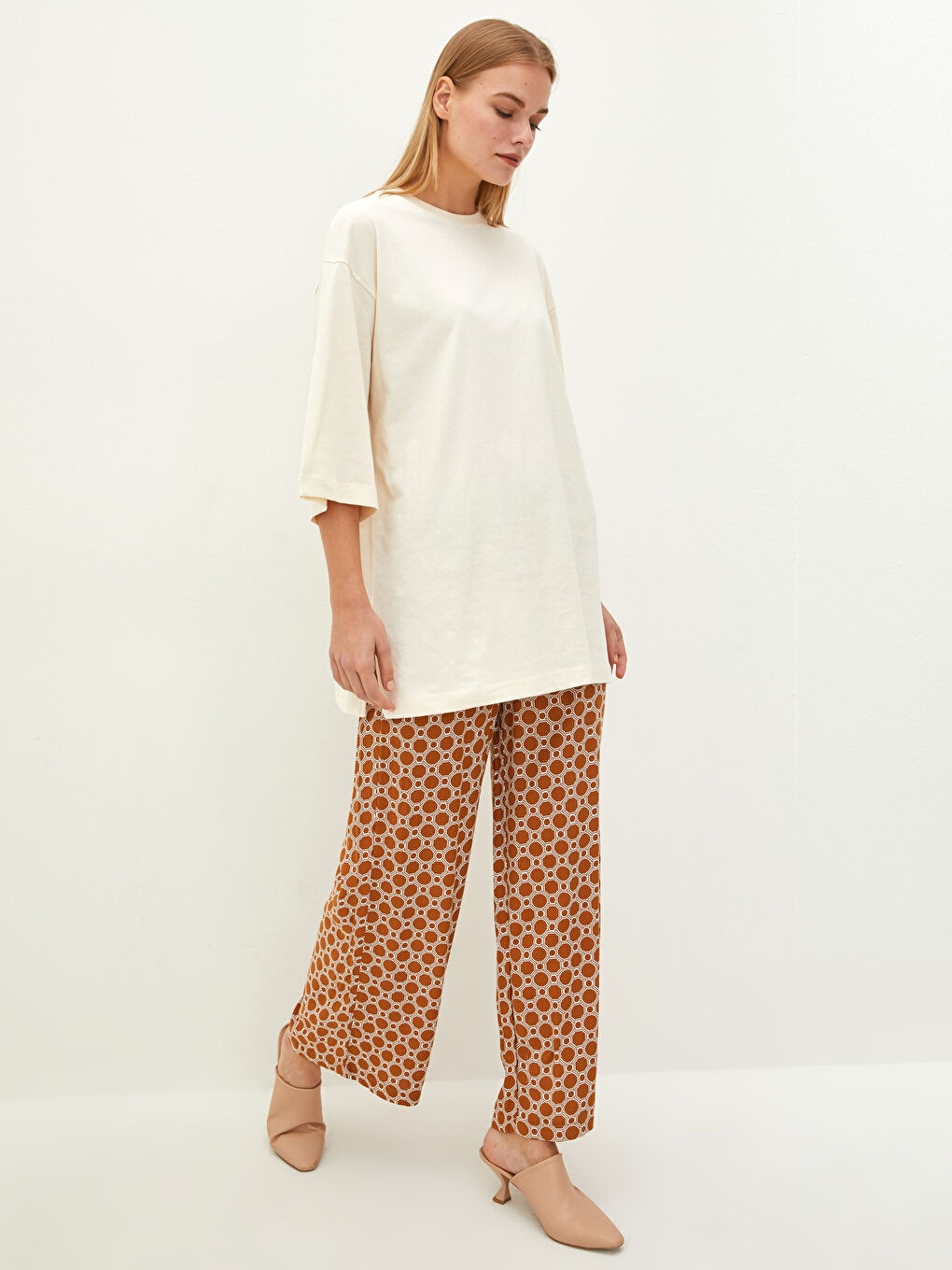Elastic Waist Comfortable Patterned Viscose Women's Palazzo Trousers-1
