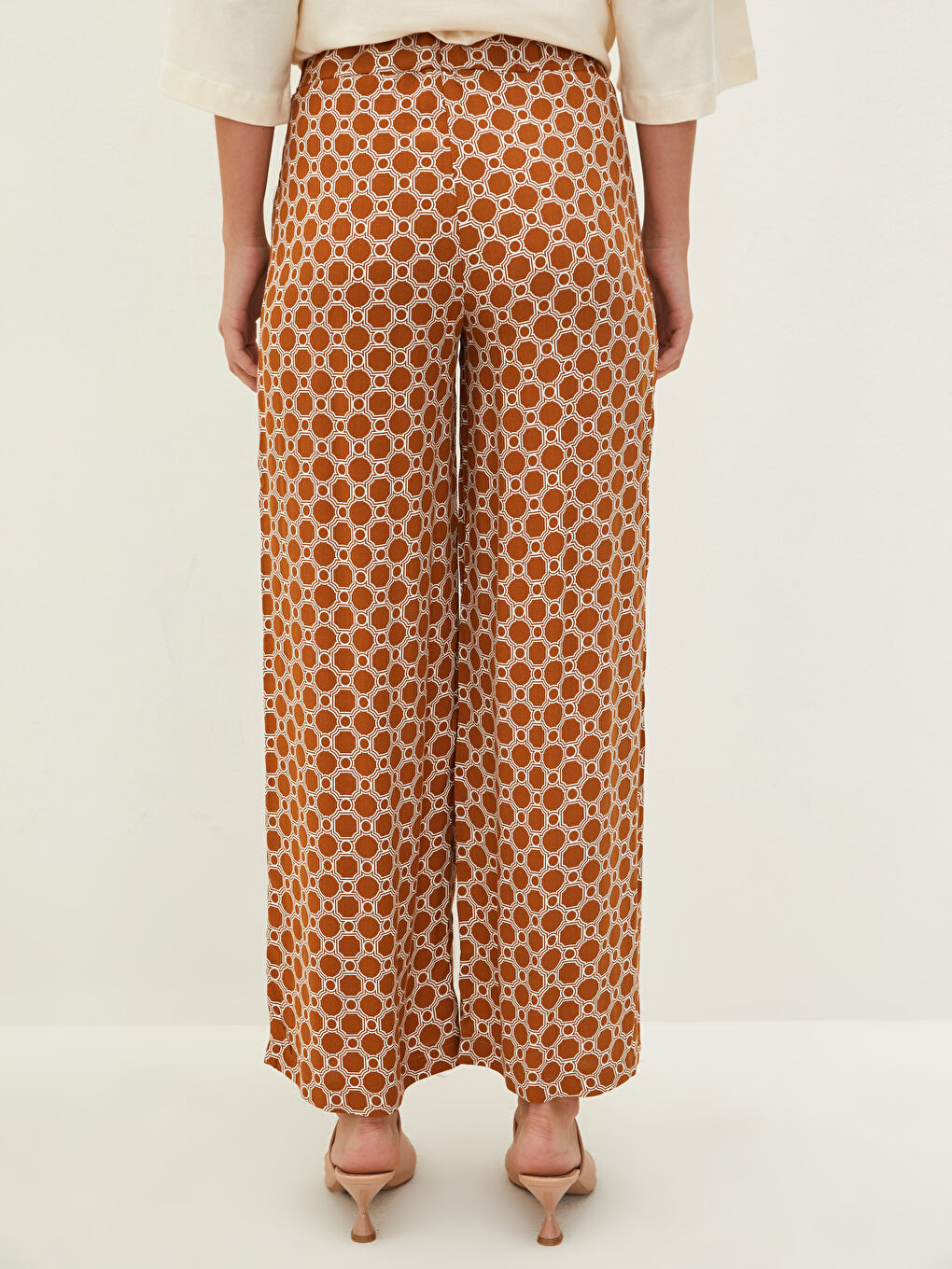 Elastic Waist Comfortable Patterned Viscose Women's Palazzo Trousers-2