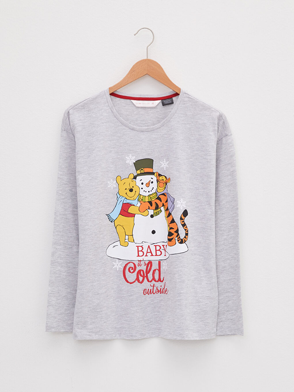 әйелдерге арналған ұзын жеңді дөңгелек жағалы винни пух принтті рождестволық тақырыптағы пижама жинағы-6