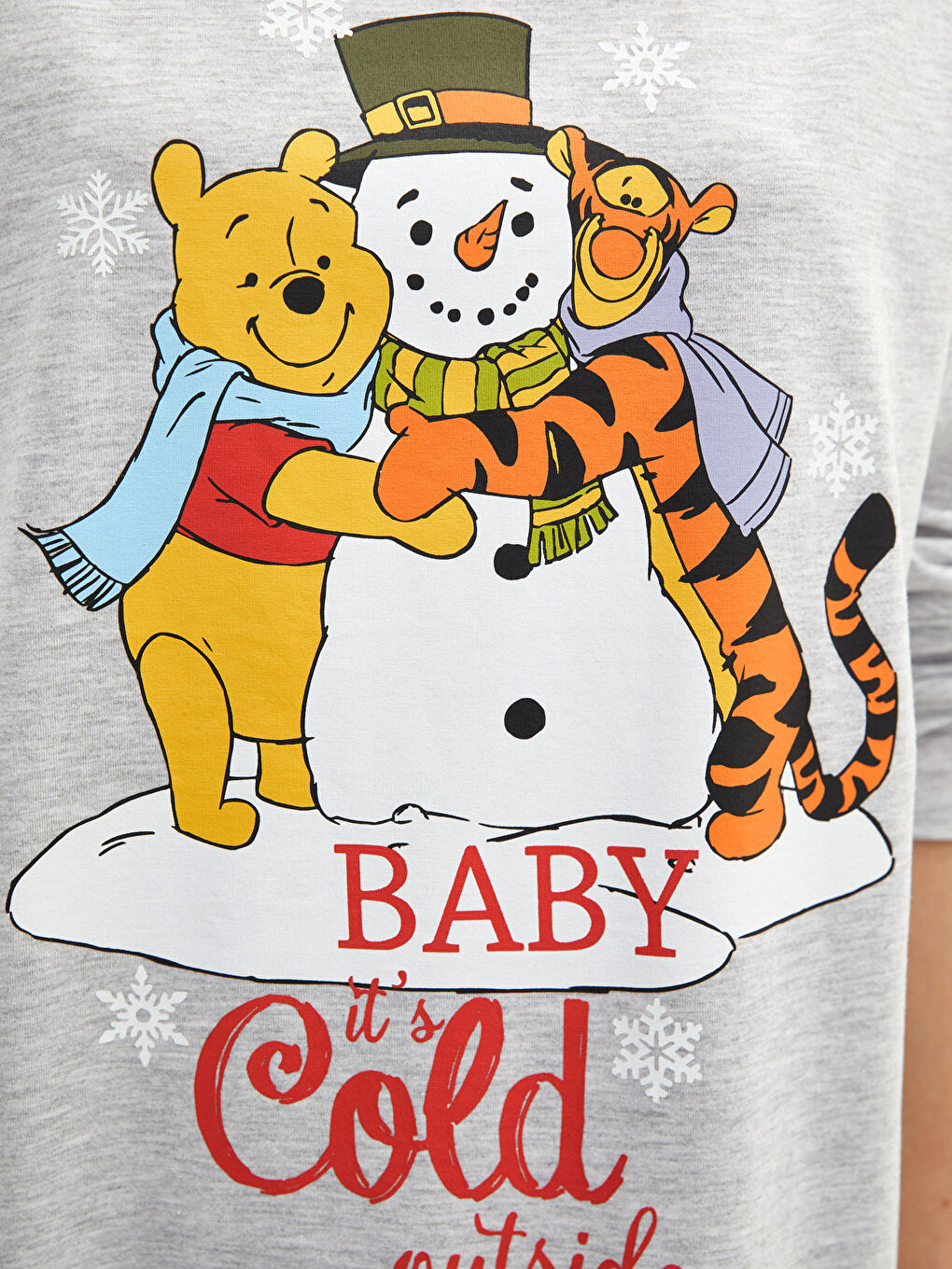 әйелдерге арналған ұзын жеңді дөңгелек жағалы винни пух принтті рождестволық тақырыптағы пижама жинағы-3