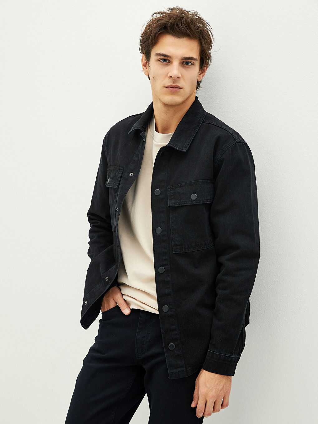 Siyah Rahat Kalıp Erkek Jean Ceket-2