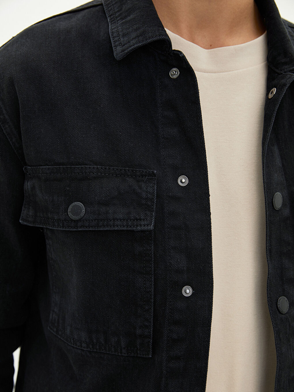 Siyah Rahat Kalıp Erkek Jean Ceket-3