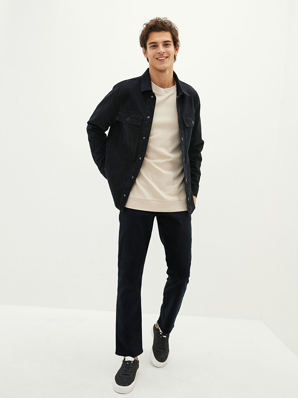 Siyah Rahat Kalıp Erkek Jean Ceket-4