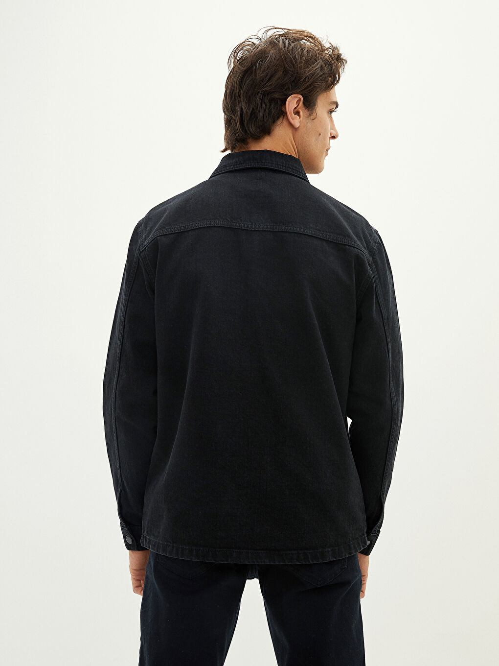 Siyah Rahat Kalıp Erkek Jean Ceket-5