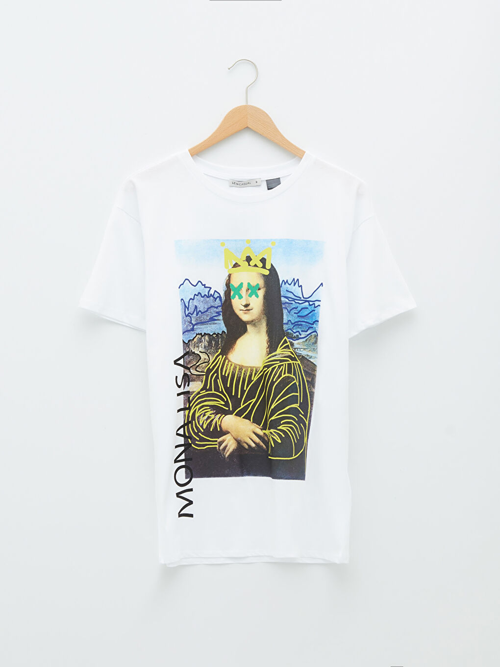 Crew Neck Mona Lisa Printed Short Sleeve Cotton Women's T-Shirt-6