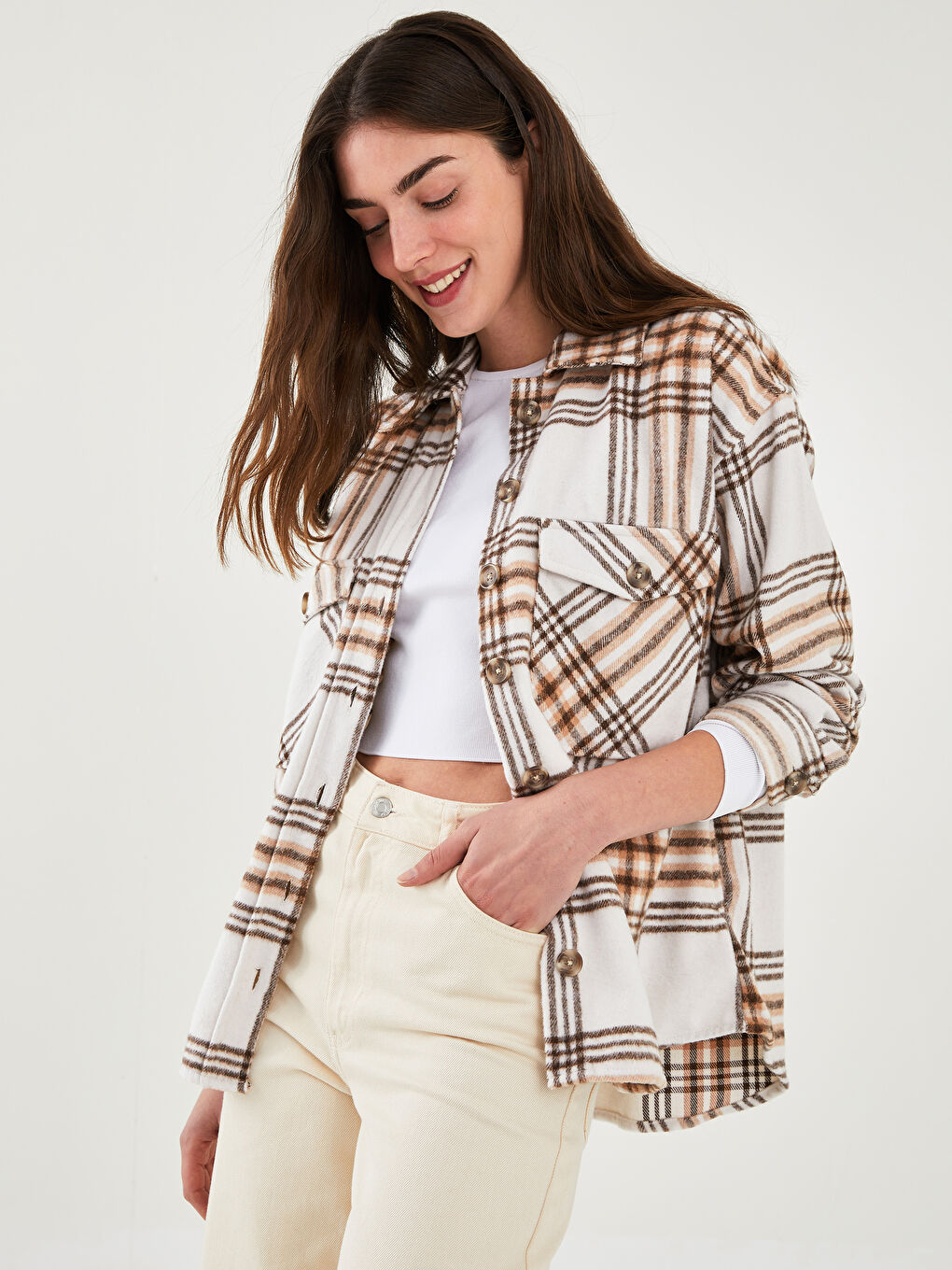Karirana košulja jakna sa dugim rukavima za žene-1