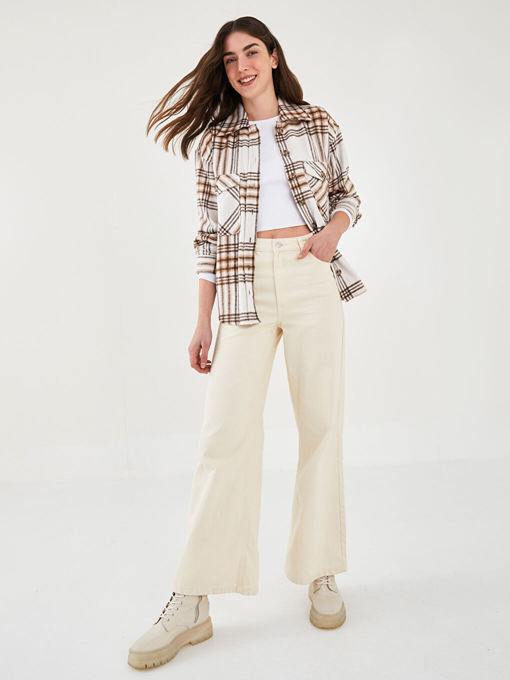 Karirana košulja jakna sa dugim rukavima za žene-3