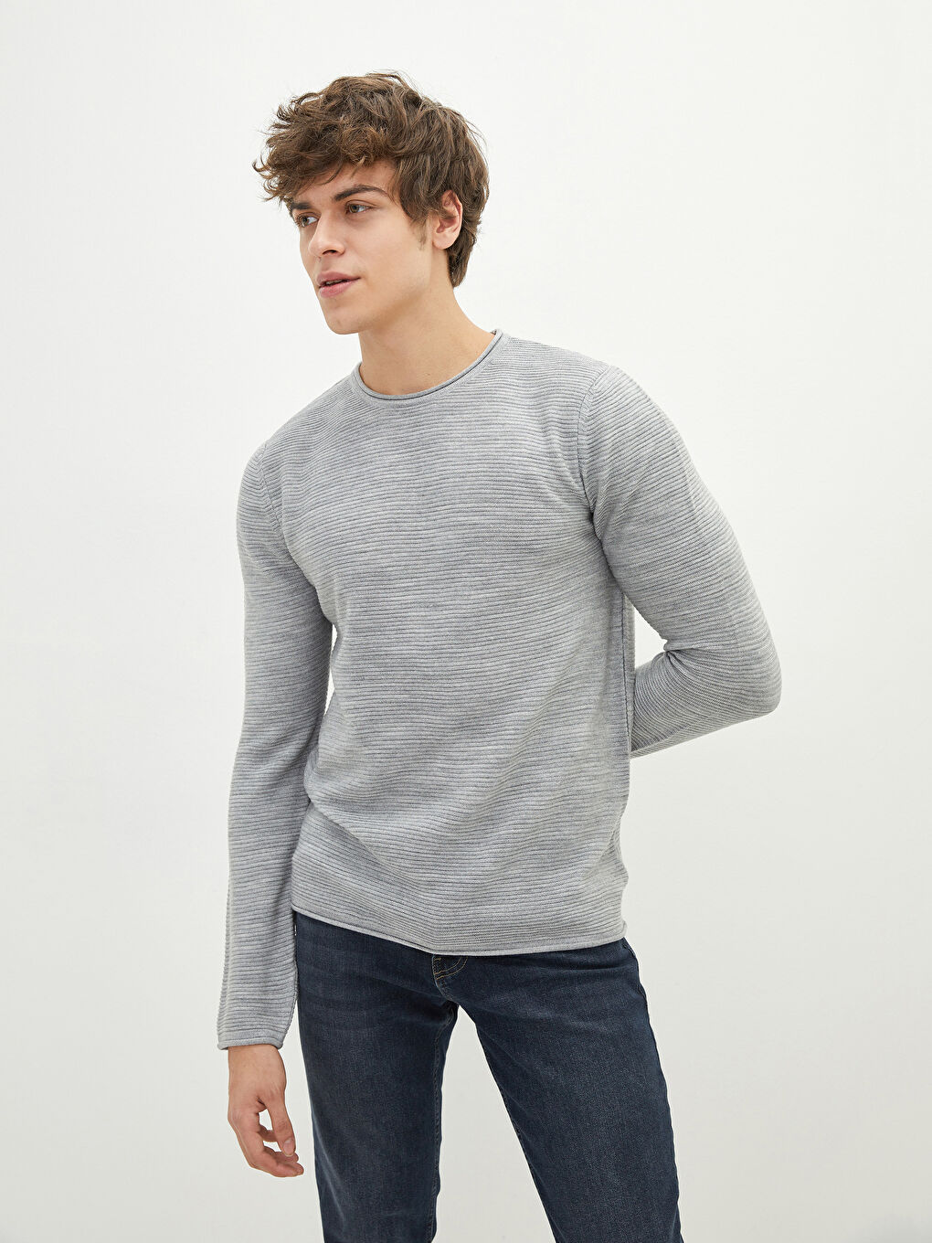 Crew Neck Long Sleeve Men's Tricot Sweater
