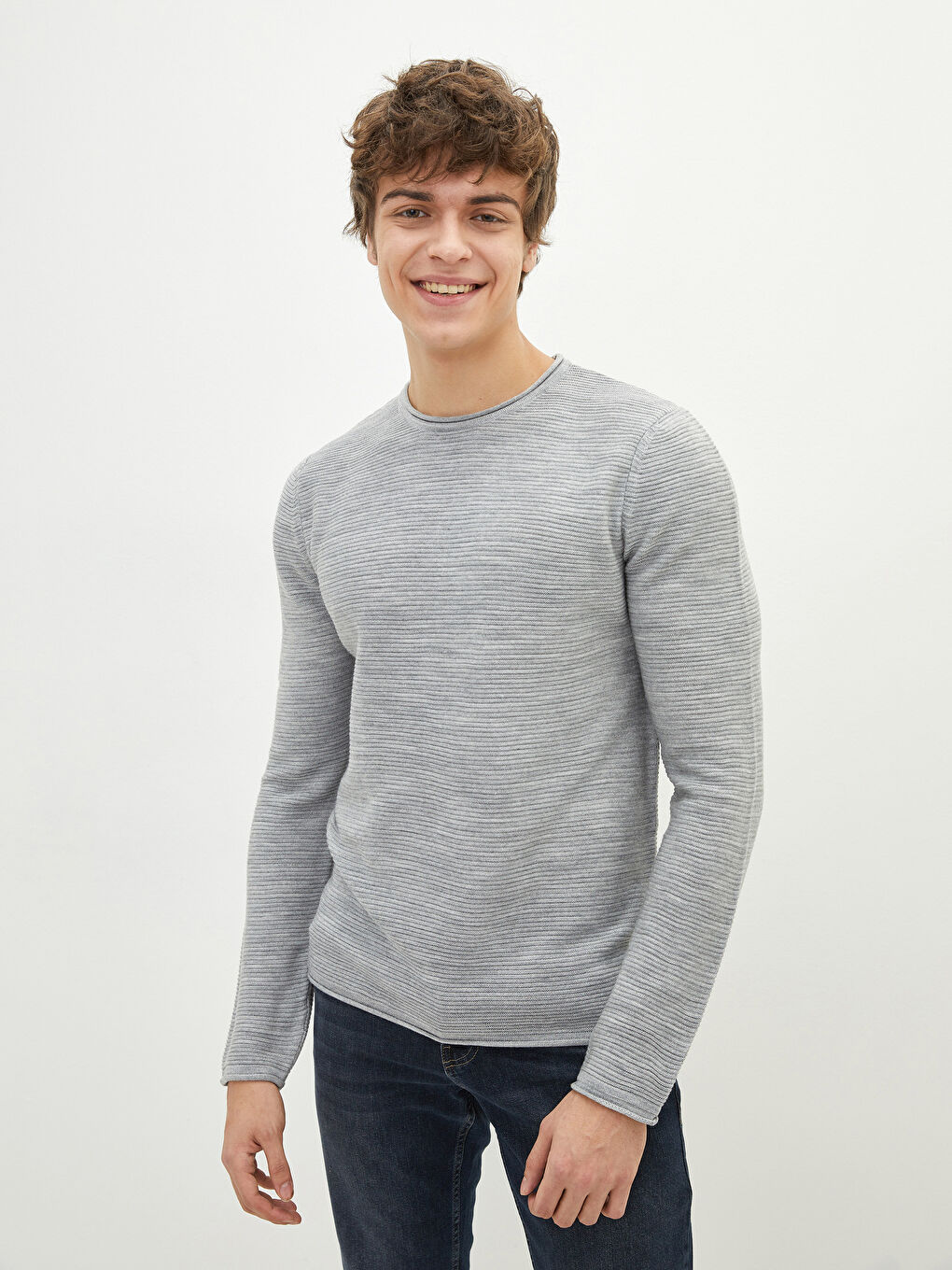 Crew Neck Long Sleeve Men's Tricot Sweater-1
