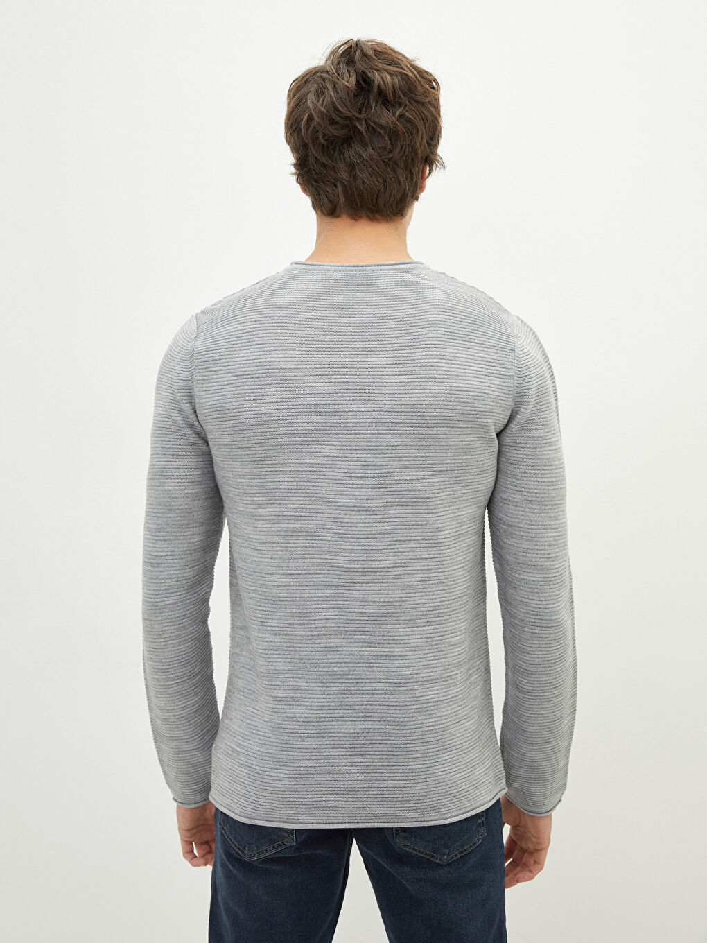 Crew Neck Long Sleeve Men's Tricot Sweater-4