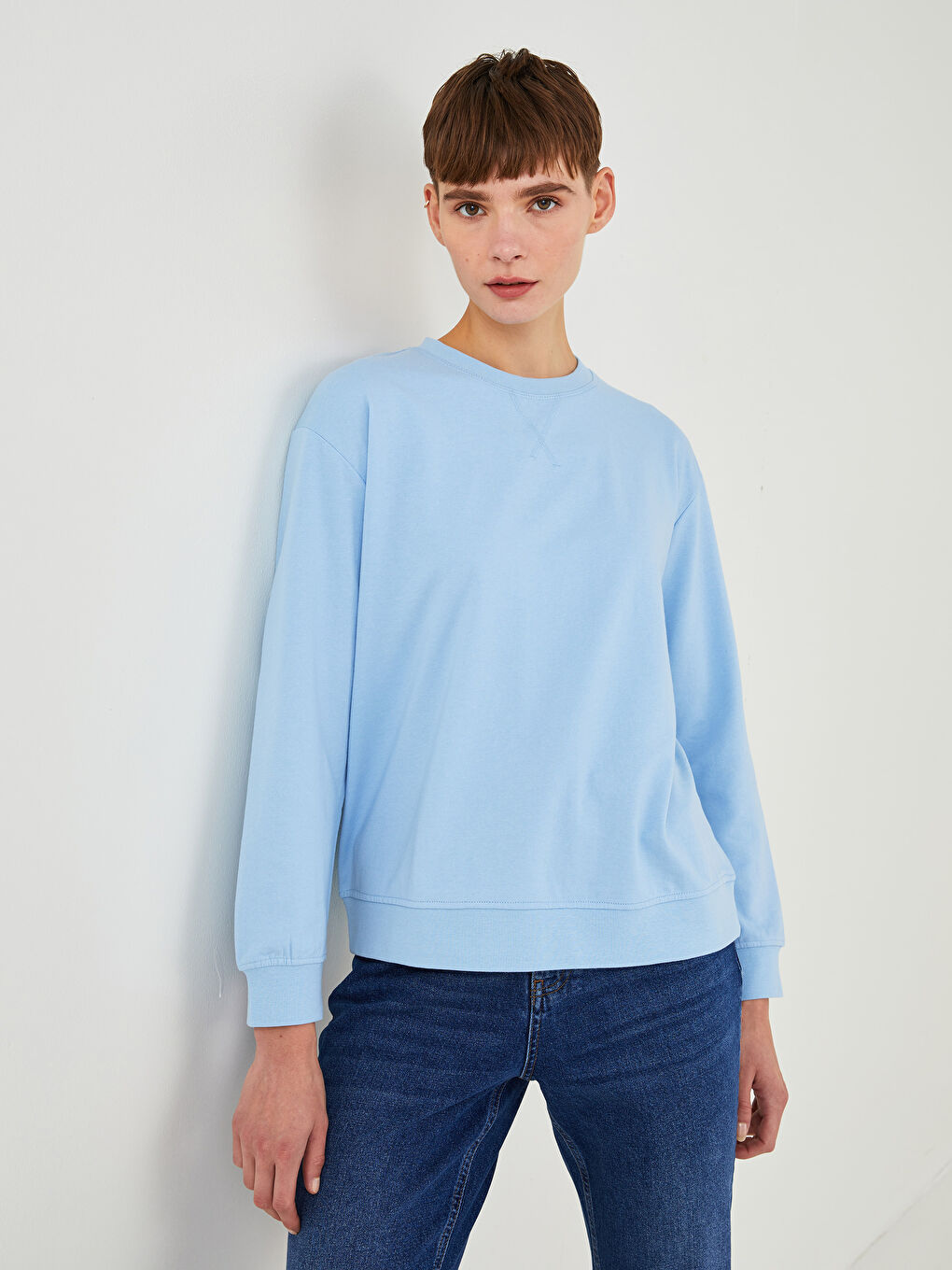 Crew Neck Plain Long Sleeve Women's Sweatshirt-1