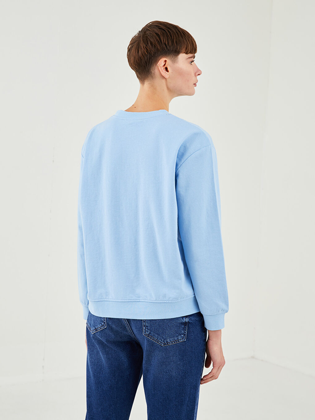 Crew Neck Plain Long Sleeve Women's Sweatshirt-3