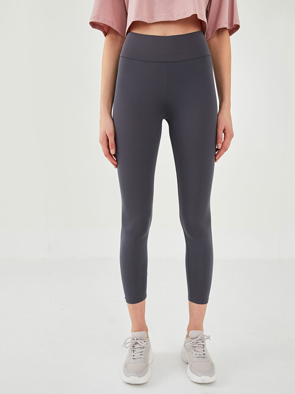 Antrasit Kadın Beli Lastikli Düz Tayt-3