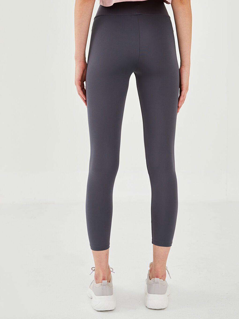 Antrasit Kadın Beli Lastikli Düz Tayt-4