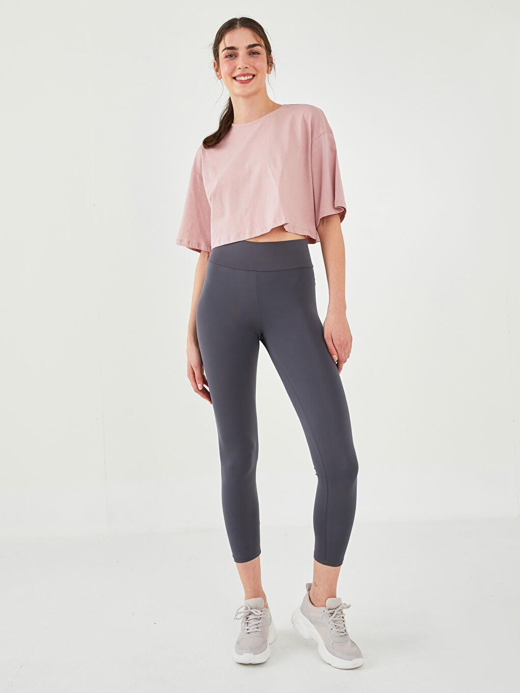 Antrasit Kadın Beli Lastikli Düz Tayt