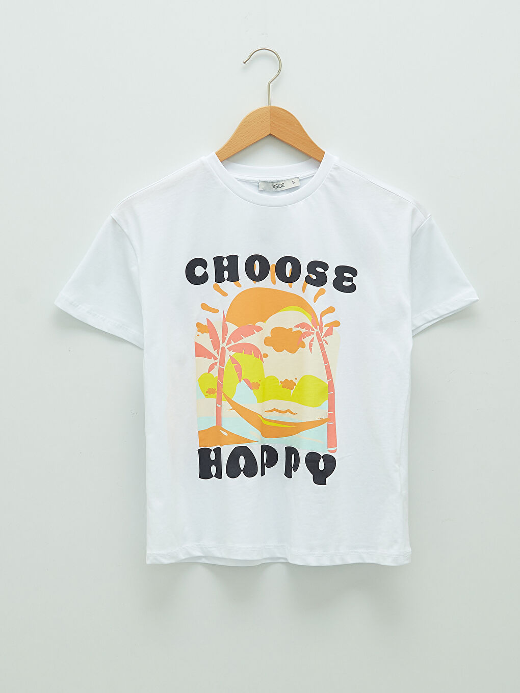 Beyaz Bisiklet Yaka Baskılı Kısa Kollu Kadın Crop-5