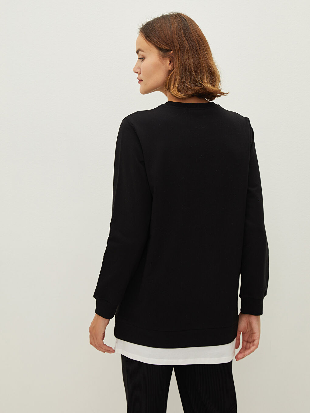 Crew Neck Plain Long Sleeve Women's Sweatshirt Tunic-4