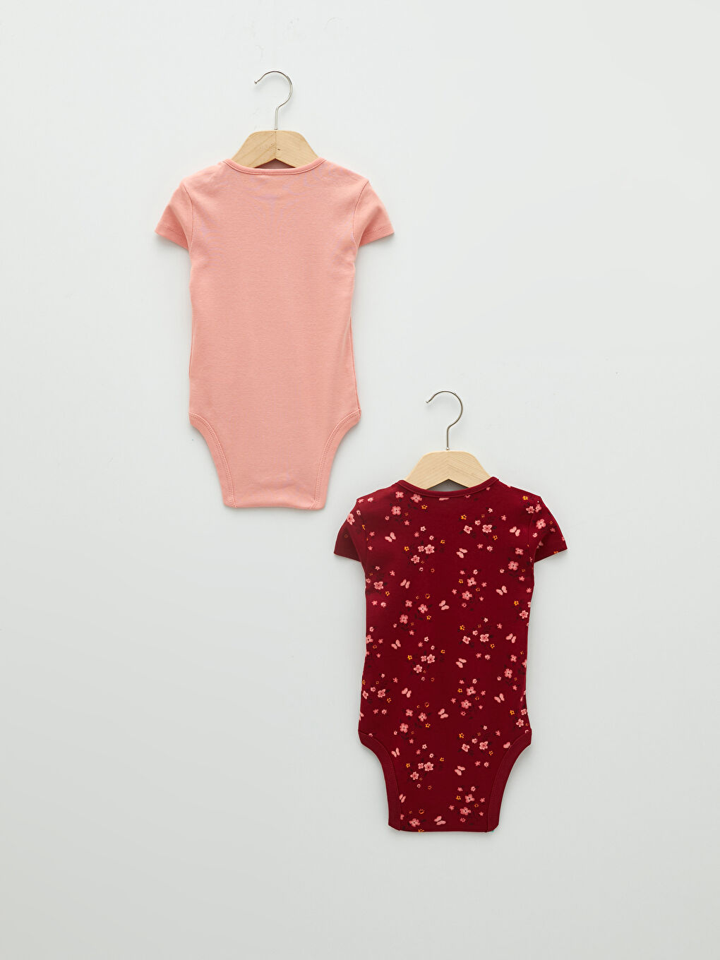 Pembe Bisiklet Yaka Kısa Kollu Pamuklu Kız Bebek Çıtçıtlı Body 2'li-1