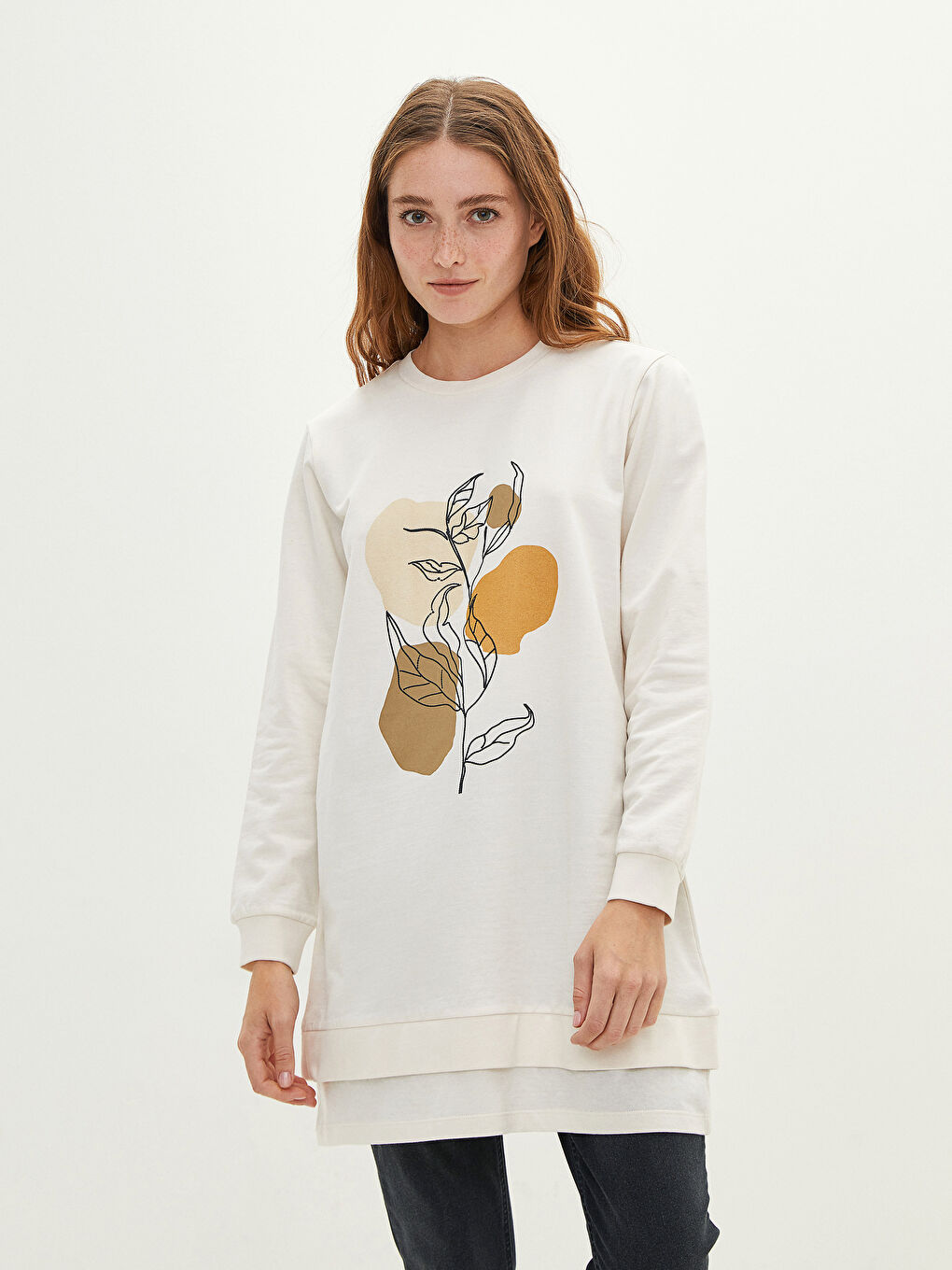 LCWAIKIKI Basic Rundhalsausschnitt Bedruckt Langarm Damen Sweatshirt-Tunika -W1CY49Z8-FEW