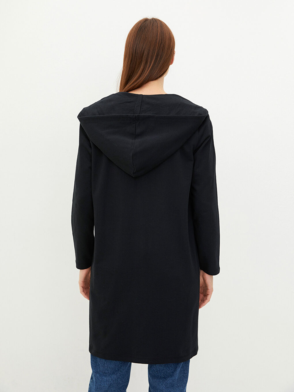 Hooded Plain Long Sleeve Cotton Women's Sports Cardigan-4