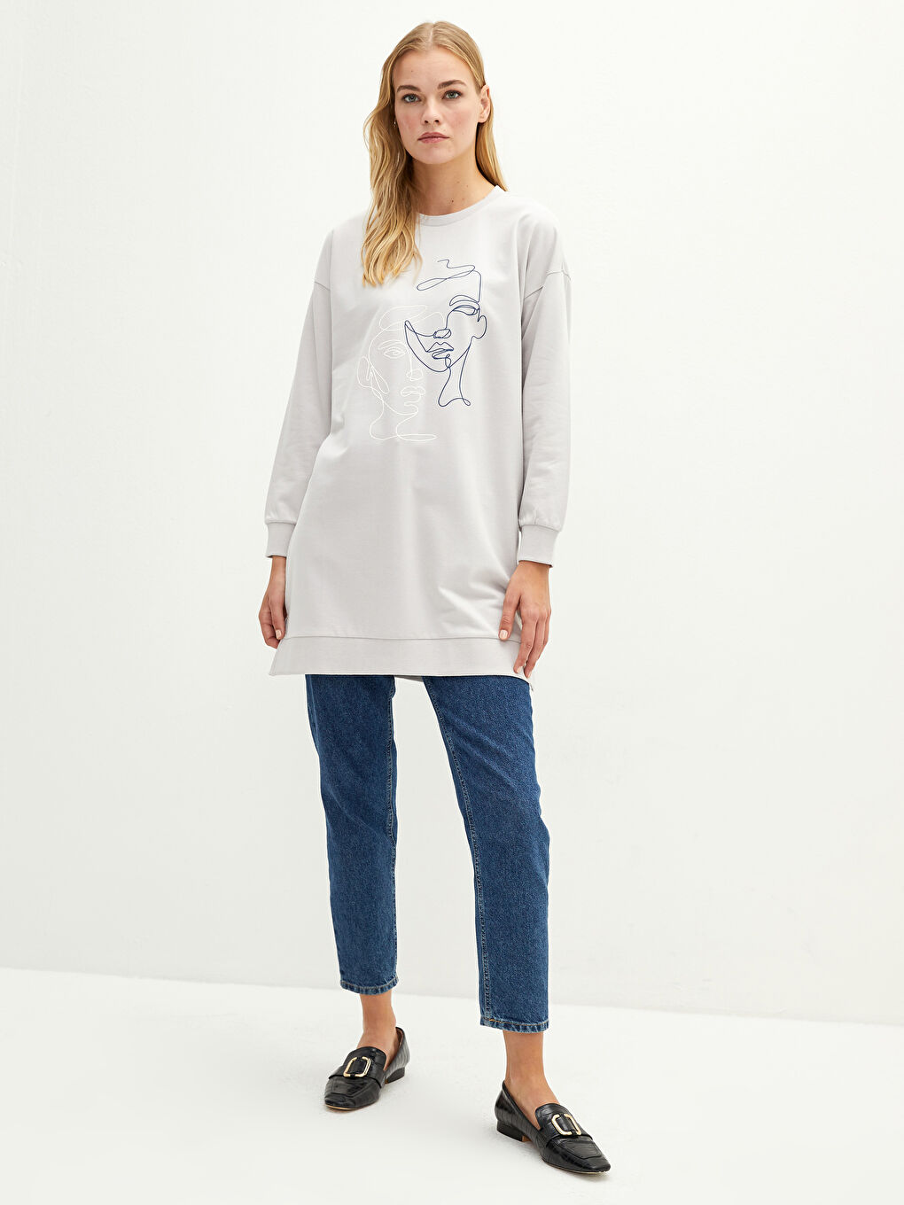 Crew Neck Printed Long Sleeve Cotton Women's Sweatshirt Tunic-2