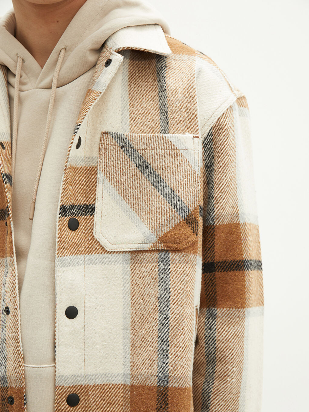 Palton Subțire cu Guler de Cămașă, Fit Relaxat, Carouri, pentru Bărbați-3