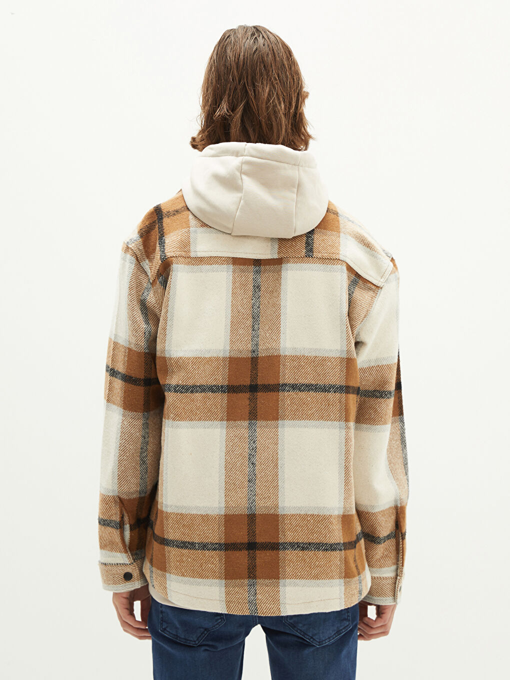 Palton Subțire cu Guler de Cămașă, Fit Relaxat, Carouri, pentru Bărbați-4