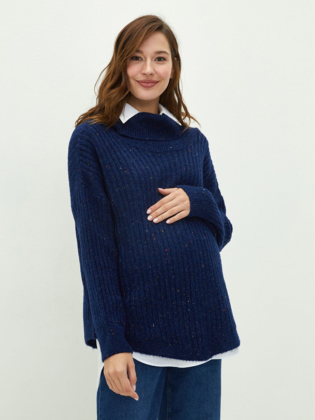 Turtleneck Plain Long Sleeve Maternity Knitwear Tunic