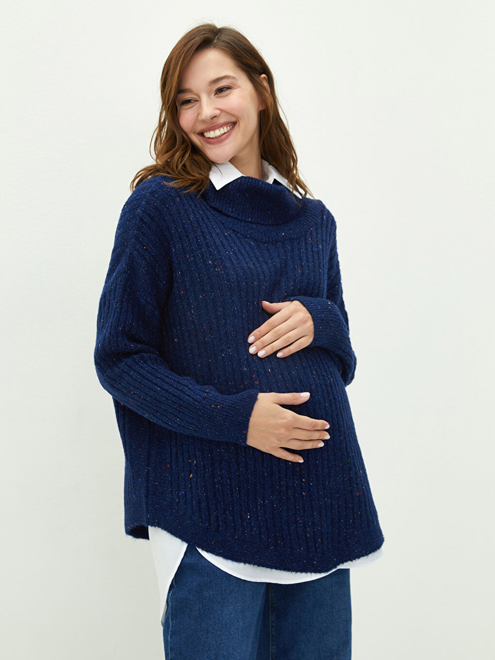 Turtleneck Plain Long Sleeve Maternity Knitwear Tunic-1