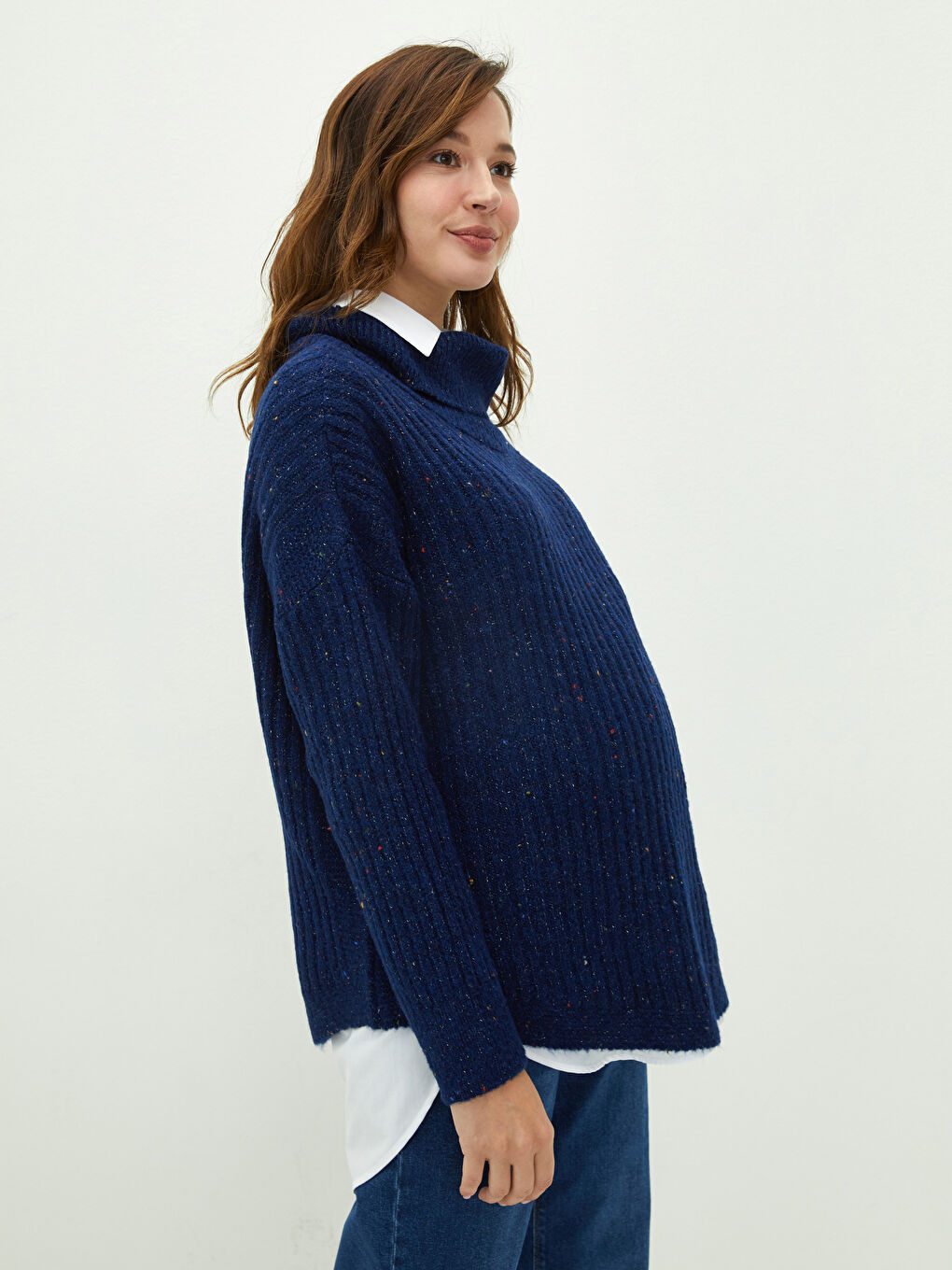 Turtleneck Plain Long Sleeve Maternity Knitwear Tunic-2