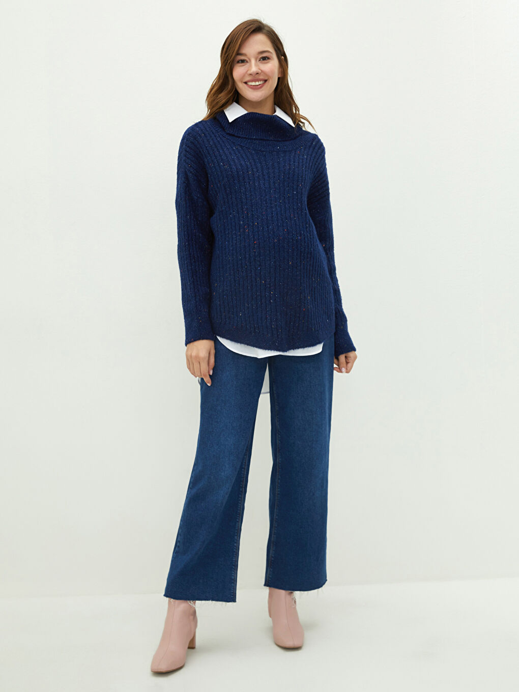 Turtleneck Plain Long Sleeve Maternity Knitwear Tunic-3