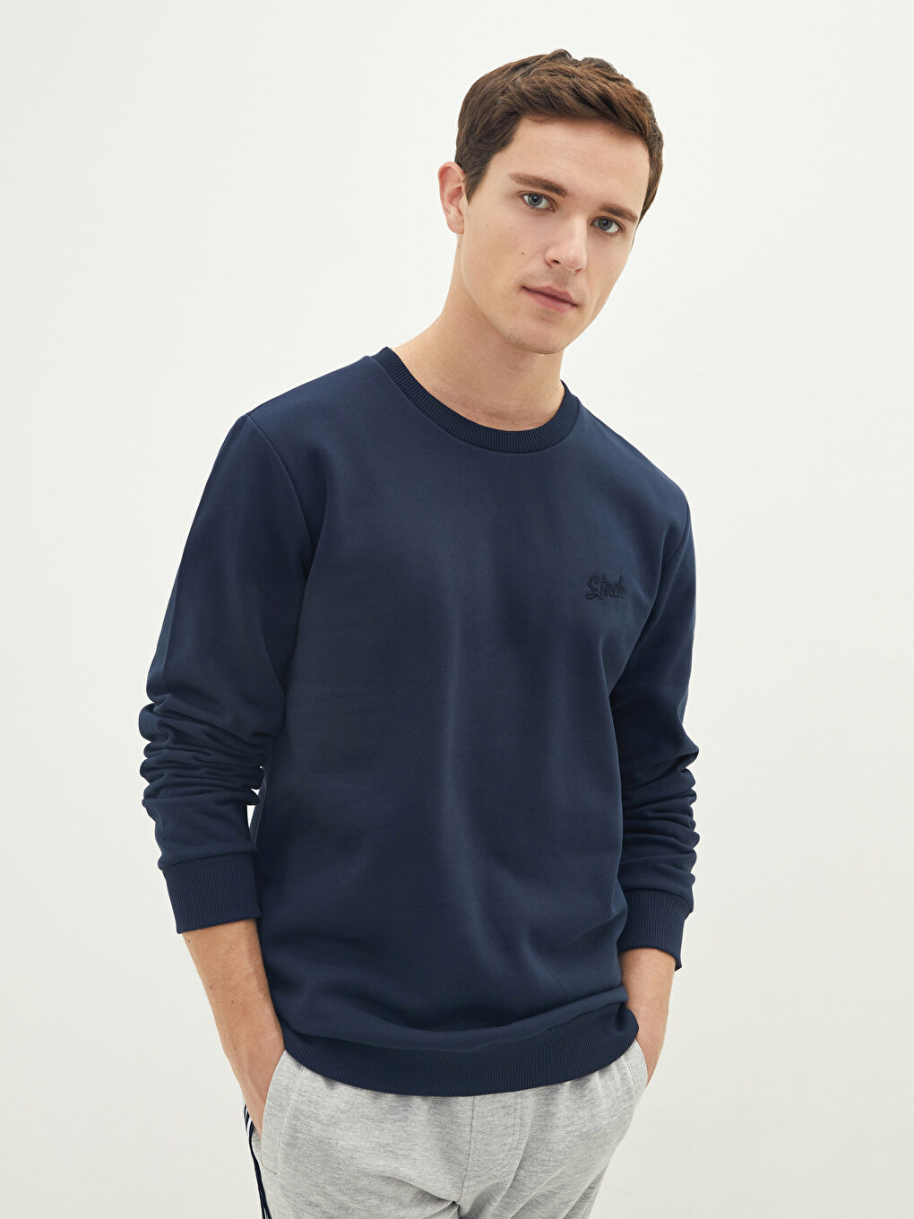 Crew Neck Printed Men's Thick Sweatshirt-1