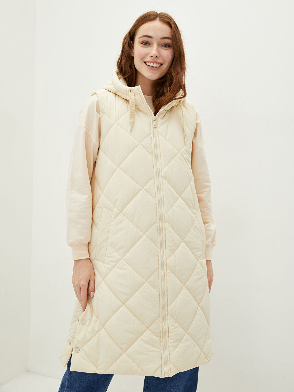 LCW Modest Hooded Collar Zipper Closure Pocket Detailed Women's Vest -W1DA93Z8-RRT