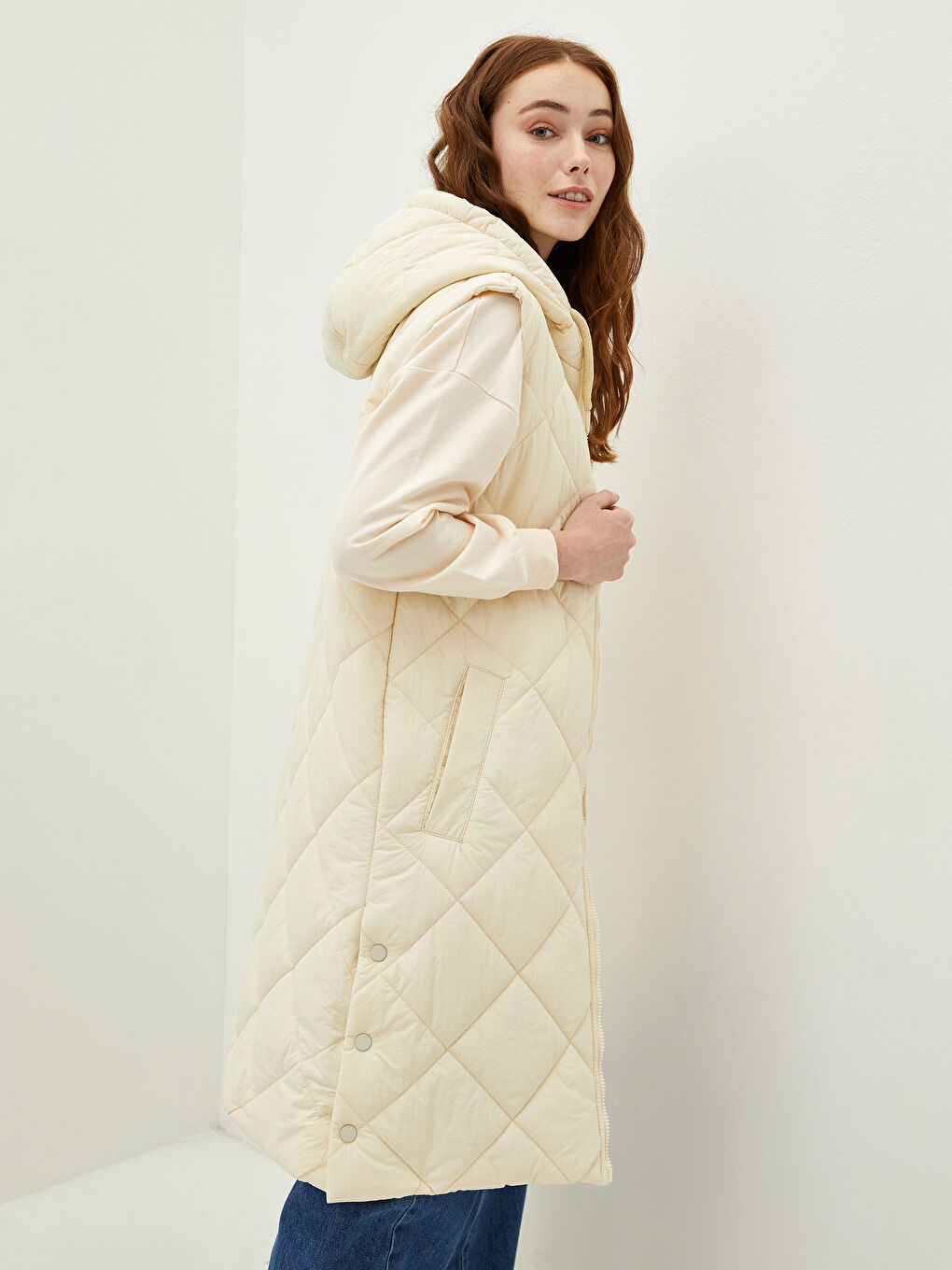 LCW Modest Hooded Collar Zipper Closure Pocket Detailed Women's Vest -W1DA93Z8-RRT