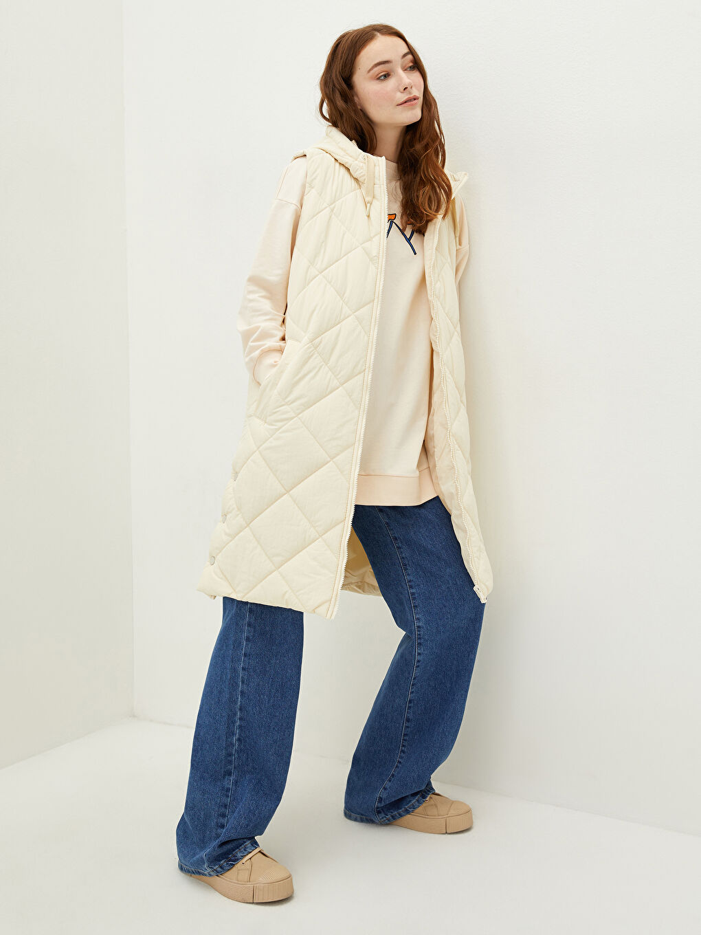 LCW Modest Hooded Collar Zipper Closure Pocket Detailed Women's Vest -W1DA93Z8-RRT