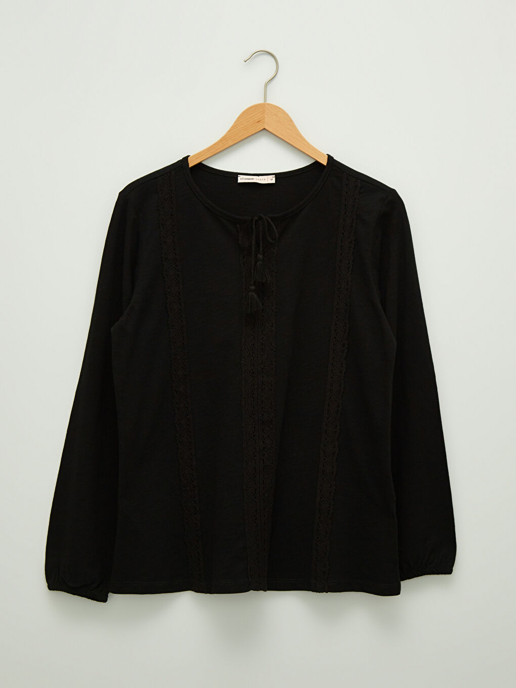 Tie Collar Embroidered Long Sleeve Cotton Women's Blouse-5