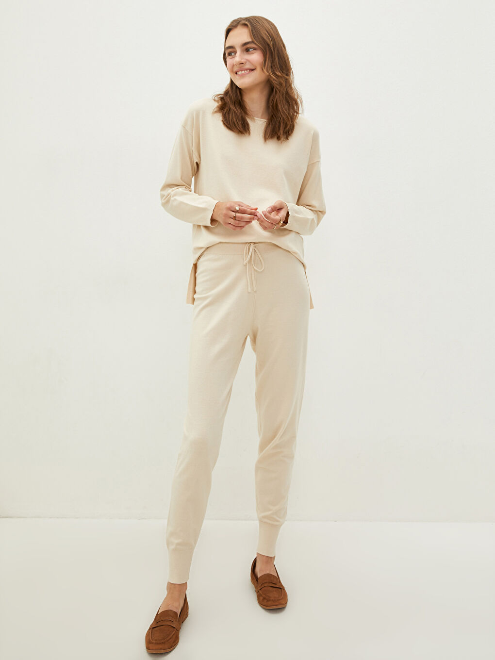 Women's Elastic Waist Plain Trousers-2