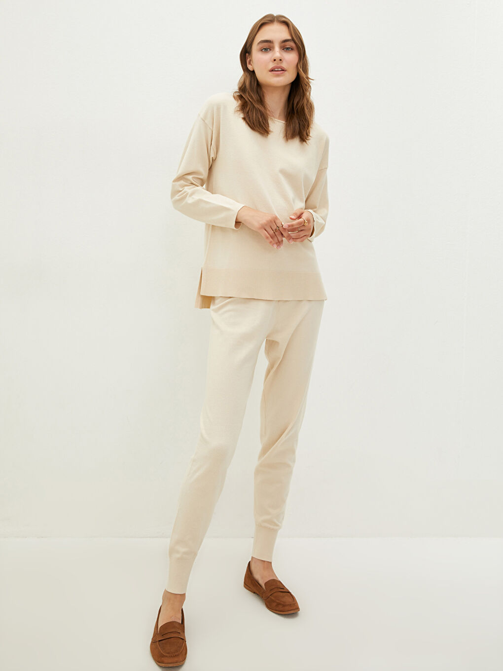 Women's Elastic Waist Plain Trousers-1