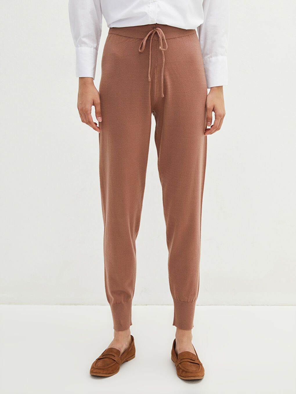 Женские однотонные брюки с эластичным поясом-3